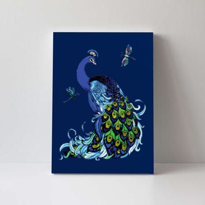 Blue Peacock And Dragonflies Canvas