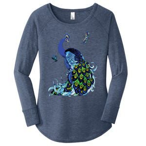 Blue Peacock And Dragonflies Women's Perfect Tri Tunic Long Sleeve Shirt