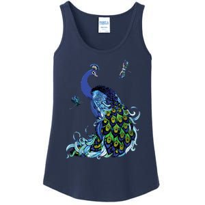 Blue Peacock And Dragonflies Ladies Essential Tank