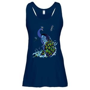 Blue Peacock And Dragonflies Ladies Essential Flowy Tank