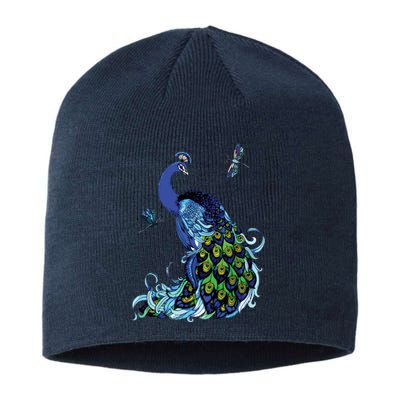 Blue Peacock And Dragonflies Sustainable Beanie