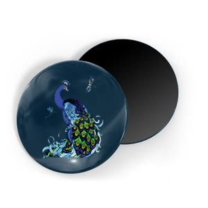 Blue Peacock And Dragonflies Magnet