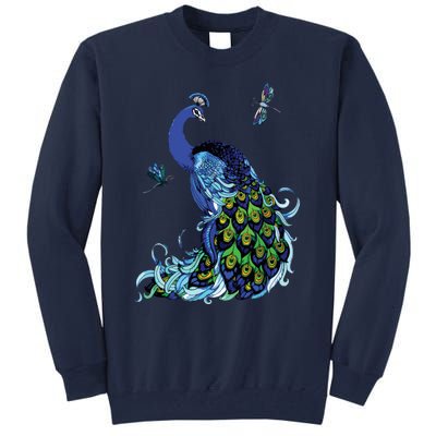 Blue Peacock And Dragonflies Tall Sweatshirt