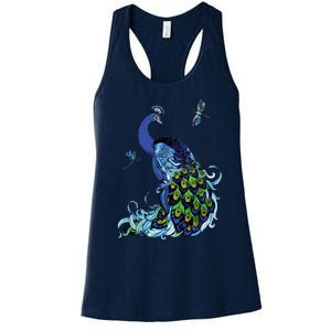 Blue Peacock And Dragonflies Women's Racerback Tank