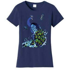 Blue Peacock And Dragonflies Women's T-Shirt