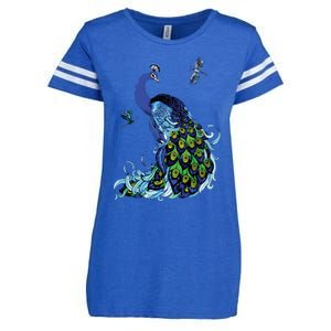 Blue Peacock And Dragonflies Enza Ladies Jersey Football T-Shirt