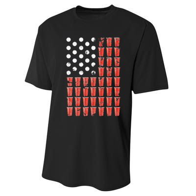 Beer Pong American Flag Patriotic 4th of July Party Performance Sprint T-Shirt