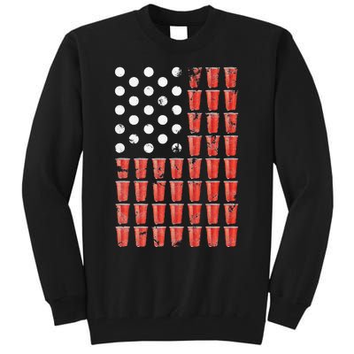 Beer Pong American Flag Patriotic 4th of July Party Tall Sweatshirt