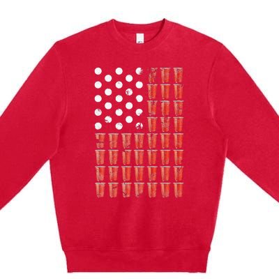 Beer Pong American Flag Patriotic 4th of July Party Premium Crewneck Sweatshirt