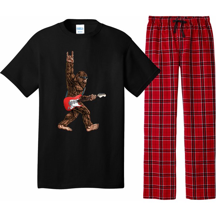 Bigfoot Playing A Electric Guitar Rock On Sasquatch Big Foot Pajama Set