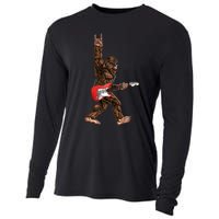 Bigfoot Playing A Electric Guitar Rock On Sasquatch Big Foot Cooling Performance Long Sleeve Crew