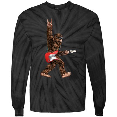 Bigfoot Playing A Electric Guitar Rock On Sasquatch Big Foot Tie-Dye Long Sleeve Shirt