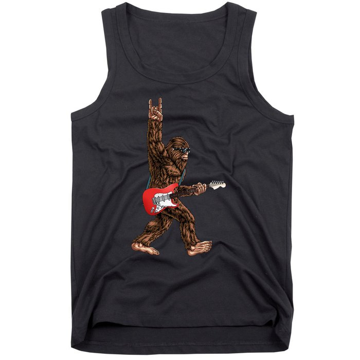 Bigfoot Playing A Electric Guitar Rock On Sasquatch Big Foot Tank Top