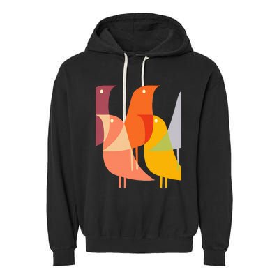 Bird Print Art Deco 60s Style Minimal Hippy Garment-Dyed Fleece Hoodie