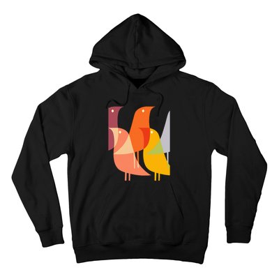 Bird Print Art Deco 60s Style Minimal Hippy Hoodie