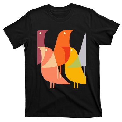 Bird Print Art Deco 60s Style Minimal Hippy T-Shirt