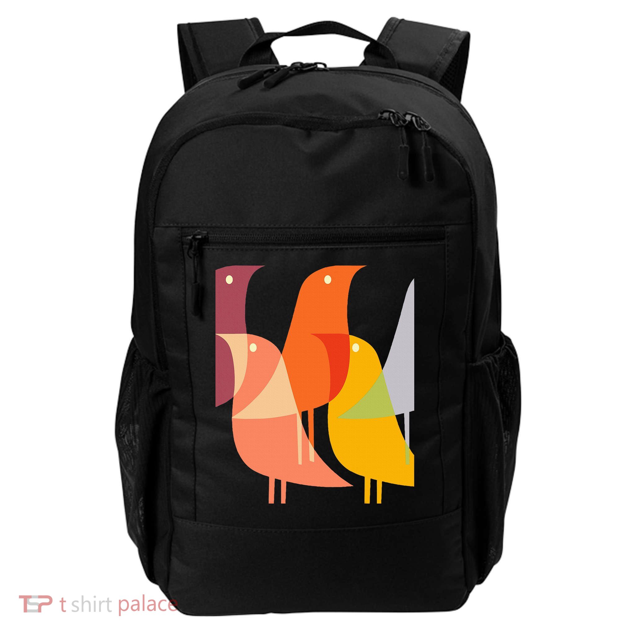 Bird Print Art Deco 60s Style Minimal Hippy Daily Commute Backpack