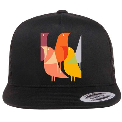 Bird Print Art Deco 60s Style Minimal Hippy Flat Bill Trucker Hat
