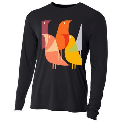 Bird Print Art Deco 60s Style Minimal Hippy Cooling Performance Long Sleeve Crew