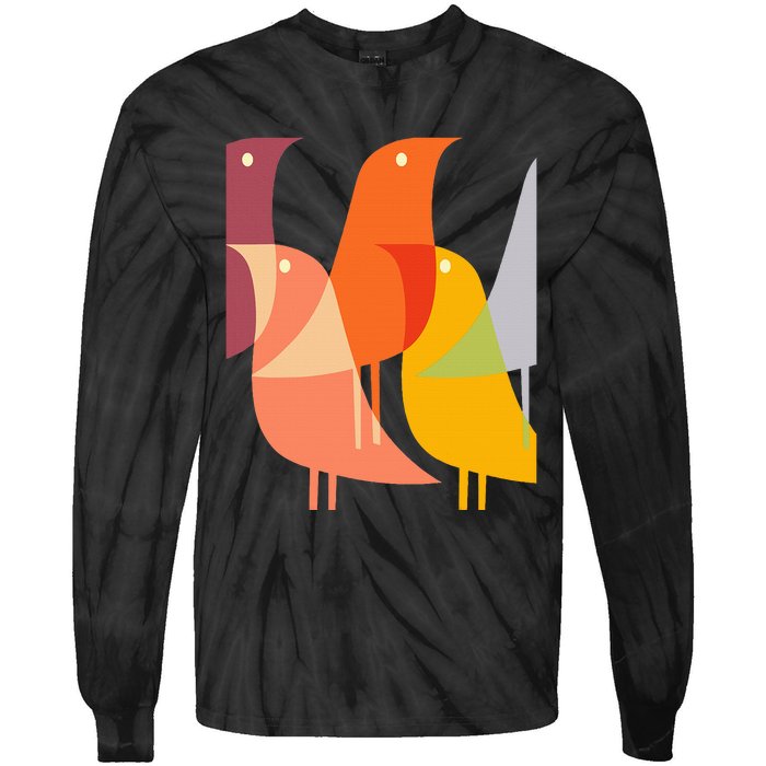 Bird Print Art Deco 60s Style Minimal Hippy Tie-Dye Long Sleeve Shirt