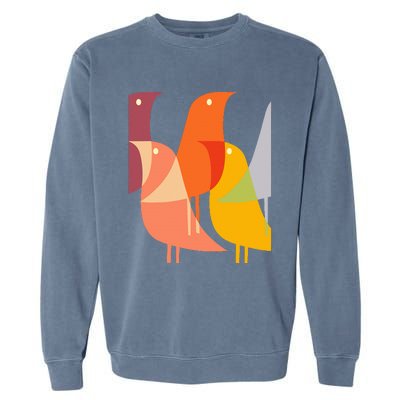 Bird Print Art Deco 60s Style Minimal Hippy Garment-Dyed Sweatshirt