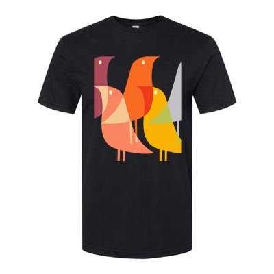 Bird Print Art Deco 60s Style Minimal Hippy Softstyle CVC T-Shirt