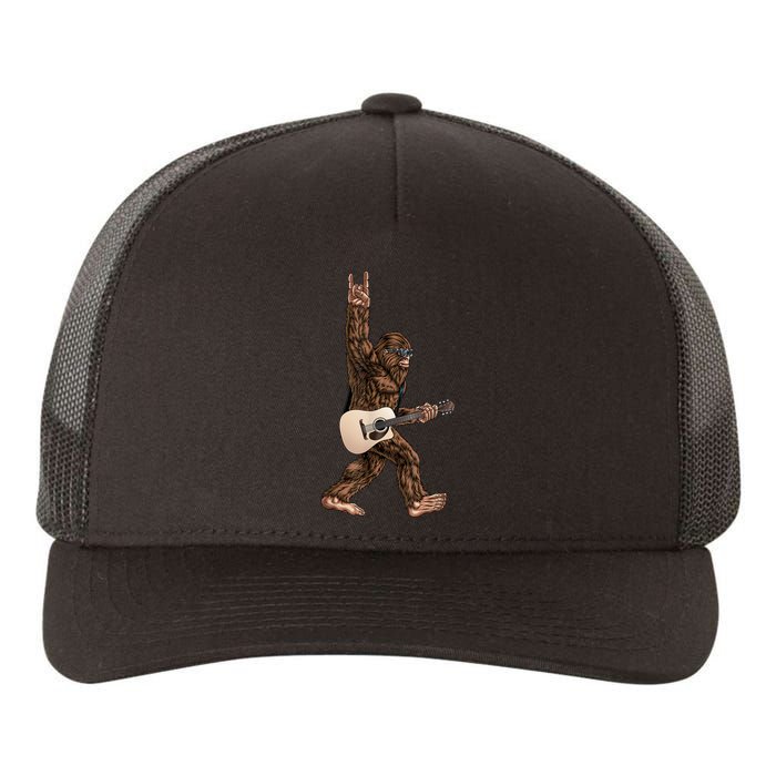 Bigfoot Playing Acoustic Guitar Rock On Sasquatch Big Foot Yupoong Adult 5-Panel Trucker Hat