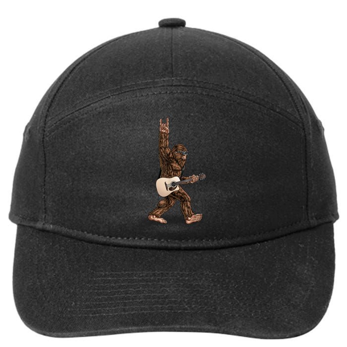 Bigfoot Playing Acoustic Guitar Rock On Sasquatch Big Foot 7-Panel Snapback Hat