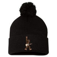 Bigfoot Playing Acoustic Guitar Rock On Sasquatch Big Foot Pom Pom 12in Knit Beanie