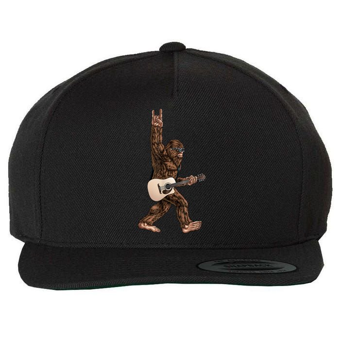 Bigfoot Playing Acoustic Guitar Rock On Sasquatch Big Foot Wool Snapback Cap