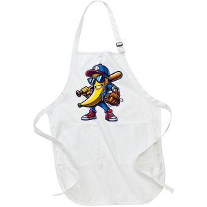 Banana Playing Baseball Fruit Lover Full-Length Apron With Pockets