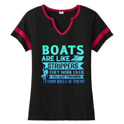 Boats Pun Boats Are Like Strippers Boat Owner Ladies Halftime Notch Neck Tee