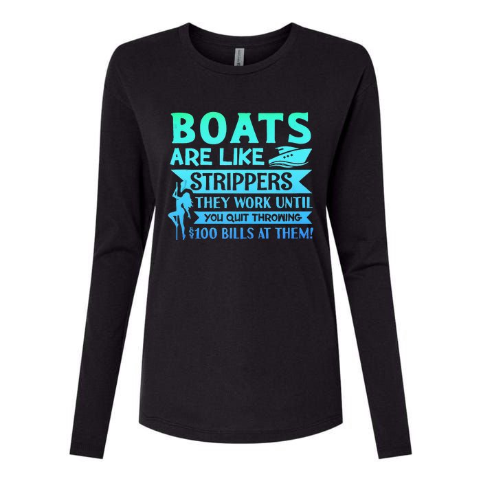 Boats Pun Boats Are Like Strippers Boat Owner Womens Cotton Relaxed Long Sleeve T-Shirt