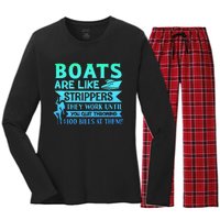 Boats Pun Boats Are Like Strippers Boat Owner Women's Long Sleeve Flannel Pajama Set 