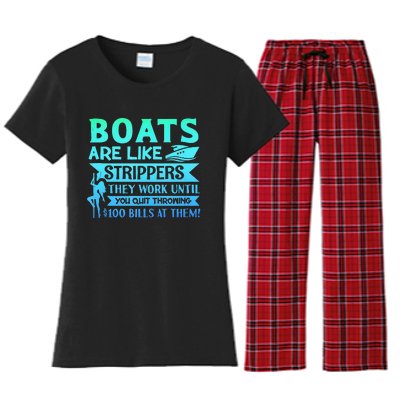 Boats Pun Boats Are Like Strippers Boat Owner Women's Flannel Pajama Set