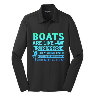 Boats Pun Boats Are Like Strippers Boat Owner Silk Touch Performance Long Sleeve Polo