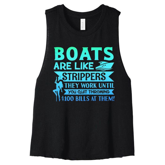 Boats Pun Boats Are Like Strippers Boat Owner Women's Racerback Cropped Tank