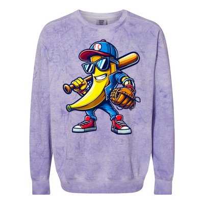 Banana Playing Baseball Fruit Lover Baseball Colorblast Crewneck Sweatshirt