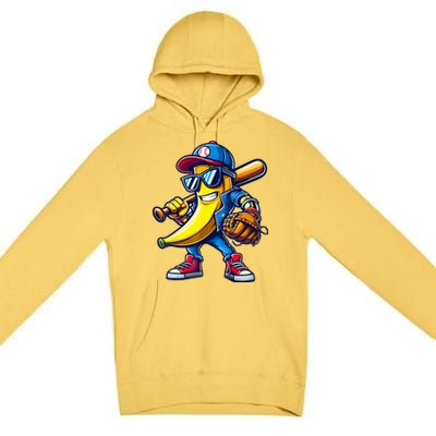 Banana Playing Baseball Fruit Lover Baseball Premium Pullover Hoodie