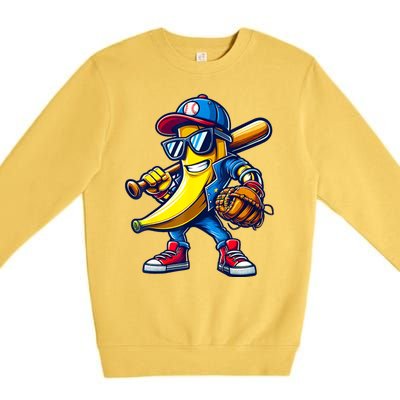 Banana Playing Baseball Fruit Lover Baseball Premium Crewneck Sweatshirt