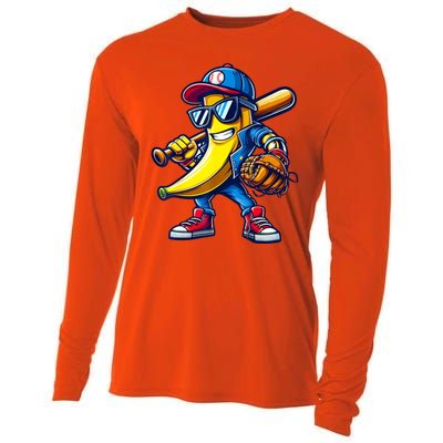 Banana Playing Baseball Fruit Lover Baseball Cooling Performance Long Sleeve Crew