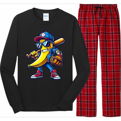 Banana Playing Baseball Fruit Lover Baseball Long Sleeve Pajama Set