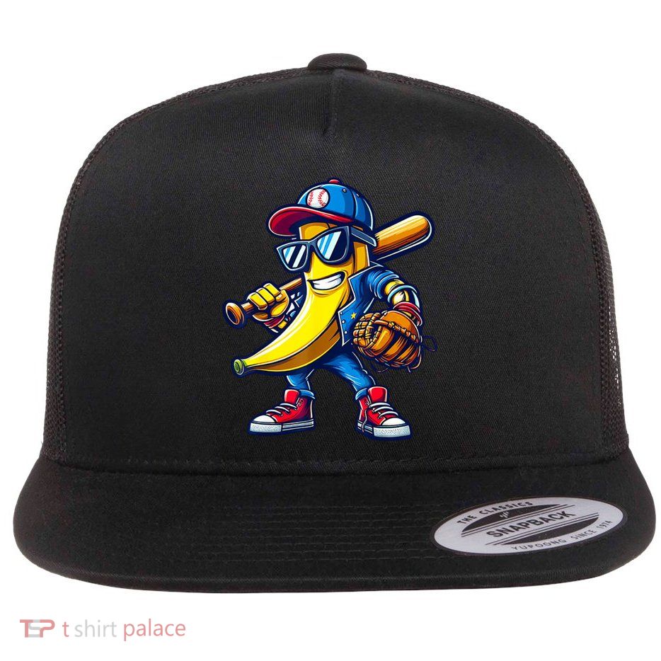 Banana Playing Baseball Fruit Lover Baseball Flat Bill Trucker Hat