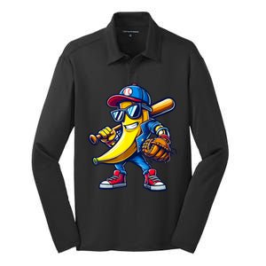 Banana Playing Baseball Fruit Lover Baseball Silk Touch Performance Long Sleeve Polo