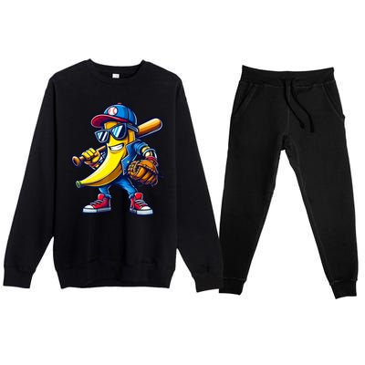 Banana Playing Baseball Fruit Lover Baseball Premium Crewneck Sweatsuit Set