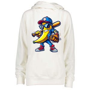 Banana Playing Baseball Fruit Lover Baseball Womens Funnel Neck Pullover Hood