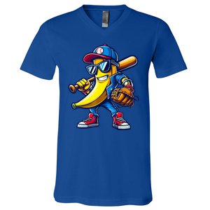 Banana Playing Baseball Fruit Lover Baseball V-Neck T-Shirt