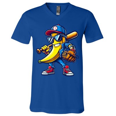 Banana Playing Baseball Fruit Lover Baseball V-Neck T-Shirt
