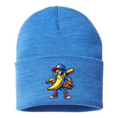 Banana Playing Baseball Fruit Lover Baseball Sustainable Knit Beanie