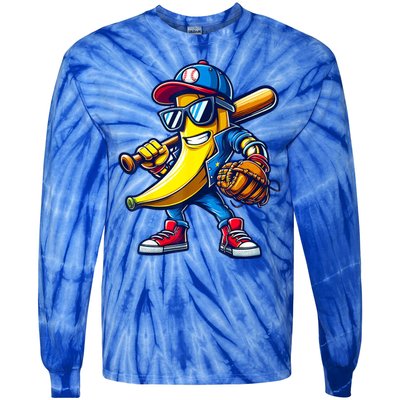 Banana Playing Baseball Fruit Lover Baseball Tie-Dye Long Sleeve Shirt